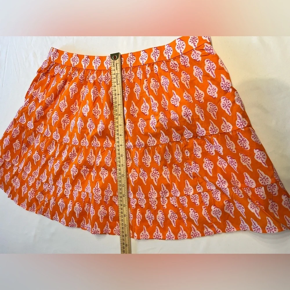 J Crew Factory Bold orange pink Tiered Ruffle Mini Skirt Size Large